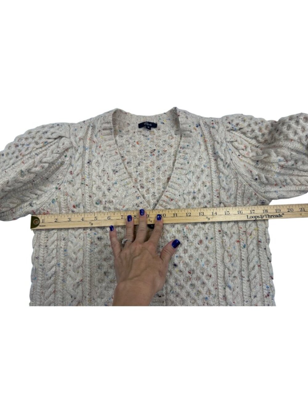 Rails Isla Cardigan Women's XS Cream Confetti Wool Blend Puff Sleeve Cropped - Picture 9 of 13